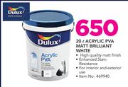 Dulux 20Ltr Acrylic PVA Matt Brilliant White