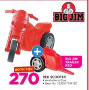 Big Jim Red Scooter With Big Jim Trailer Red