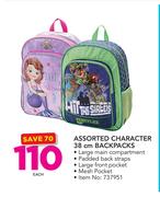 Assorted Character 38cm Backpacks-Each