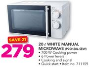 Logik 20Ltr White Manual Microwave P70H20L-SEW