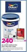 Dulux White Acrylic PVA Matt Brilliant Paint-20Ltr Each