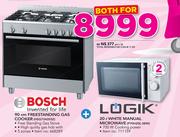 Bosch 90cm Free Standing Gas Cooker With Plus Logik 20Ltr White Manual Microwave P70H20L-SEW