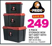 Pride 3 Piece Storage Box Set Grey With Red Lids SET 65 45 25L