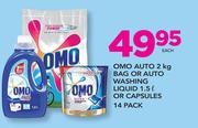 Omo Auto-2kg Bag Or Auto Washing Liquid-1.5ltr Or Capsules-14's Pack Each