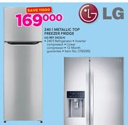 LG 240Ltr Metallic Top Freezer Fridge LG REF 242SLH