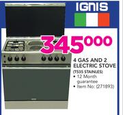Ignis 4 Gas & 2 Electric Stove T535 STAINLESS