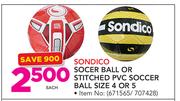 Sondico Soccer Ball Or Stitched PVC Soccer Ball Size 4 Or 5-Each
