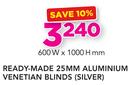 Decorland Ready Made 25MM Aluminium Venetian Blinds Silver-600 W x 1000 H mm