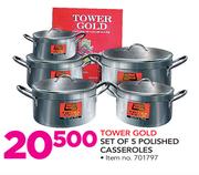 Tower Gold Set Of 5 Polished Casseroles