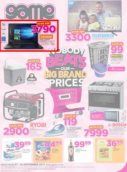 Game Zambia : Nobody Beats Our Big Brand Prices (7 Sep - 20 Sep 2017), page 1