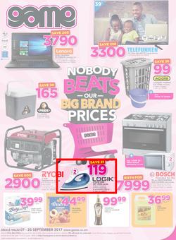 Game Zambia : Nobody Beats Our Big Brand Prices (7 Sep - 20 Sep 2017), page 1