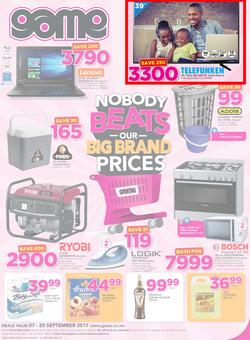 Game Zambia : Nobody Beats Our Big Brand Prices (7 Sep - 20 Sep 2017), page 1