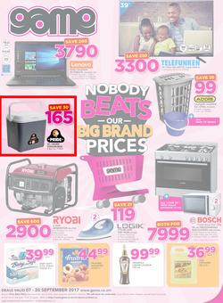Game Zambia : Nobody Beats Our Big Brand Prices (7 Sep - 20 Sep 2017), page 1