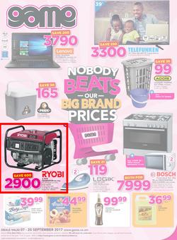 Game Zambia : Nobody Beats Our Big Brand Prices (7 Sep - 20 Sep 2017), page 1