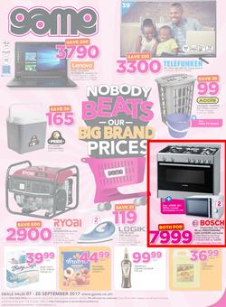 Game Zambia : Nobody Beats Our Big Brand Prices (7 Sep - 20 Sep 2017), page 1