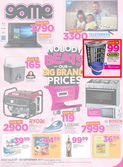 Game Zambia : Nobody Beats Our Big Brand Prices (7 Sep - 20 Sep 2017), page 1