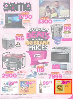 Game Zambia : Nobody Beats Our Big Brand Prices (7 Sep - 20 Sep 2017), page 1