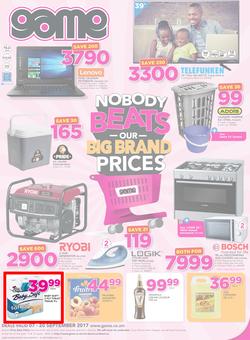 Game Zambia : Nobody Beats Our Big Brand Prices (7 Sep - 20 Sep 2017), page 1