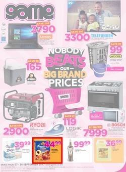 Game Zambia : Nobody Beats Our Big Brand Prices (7 Sep - 20 Sep 2017), page 1