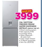 KIC 336Ltr Bottom Freezer Fridge With Water Dispenser Metalic KBF634 1ME WT