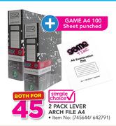 Simple Choice 2 Pack Lever Arch File A4 With With Game A4 100 Sheet Punched
