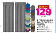Mainstays 2 Pack Unlined Taped Faux Silk Curtain