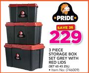 Pride 3 Piece Storage Box Set Grey With Red Lids Set 65 45 25L