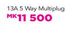 13A 5 Way Multiplug With 2m Cable