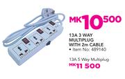 13A 5 Way Multiplug With 2m Cable