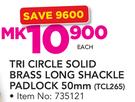 Tri Circle 50mm Solid Brass Long Shackle Padlock-TCL265 Or 50mm Solid Brass Standrad Padlock -Each