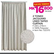 Always Home 2 Toned Jacquard Lined Taped Curtain-230 x 218cm-Per Drop