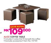 Alice Coffee Table Including 4 Cubes