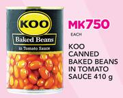 Koo Canned Baked Beans In Tomato Sauce-410g