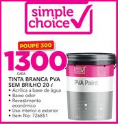 Simple Choice Tinta branca PVA sem brilho-20Ltr
