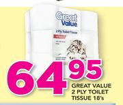 Great Value 2 Ply Toilet Tissue 18's
