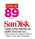 Sandisk 16GB Ultra Micro SD Card SDSQUNB-016G-