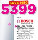 Bosch 326Ltr All Fridge Metallic KSV33NI30
