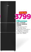 Hisense 300Ltr 3 Door Fridge Mirror H300EMI