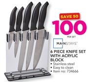 Mainstays 6 Piece Knife Set With Acrylic Block-Per Set