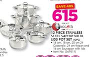 Tissolli 12 Piece Stainless Steel Saphire Solid Lids Pot Set-Per Set