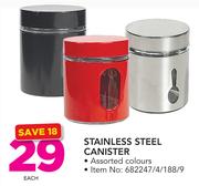 Stainless Steel Canister In Assorted Colours-Each