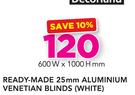 Decorland Ready Made 25mm Aluminium Venetian Blinds White-600 W x 1000 H mm