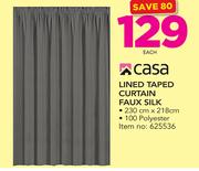 Casa Lined Taped Curtain Faux Silk-Each