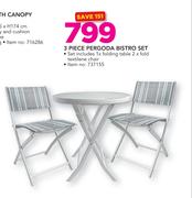 3 Piece Pergoda Bistro Set Includes 1 x Folding Table 2 x Fold Textilene Chair