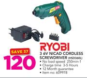 Ryobi 3.6V Nicad Cordless Screwdriver HSD360L