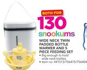 Snookums Wide Neck Twin Padded Bottle Warmer And 5 Piece Feeding Set