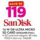 SanDisk 16 W GB Ultra Micro SD Card SDSQUNB-016G