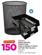Kenzel Mesh Round Trash Can And A Viking 2 Piece Letter Tray Black-For Both