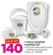 Baby Care 5 Piece Bumper Hamper Set Including Baby Bath Bucket Feeding Set & Potty