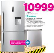 Hisense 610Ltr Bottom Freezer Fridge Inox H610BI-WD With Free 46Ltr Stainless Steel Bar Fridge